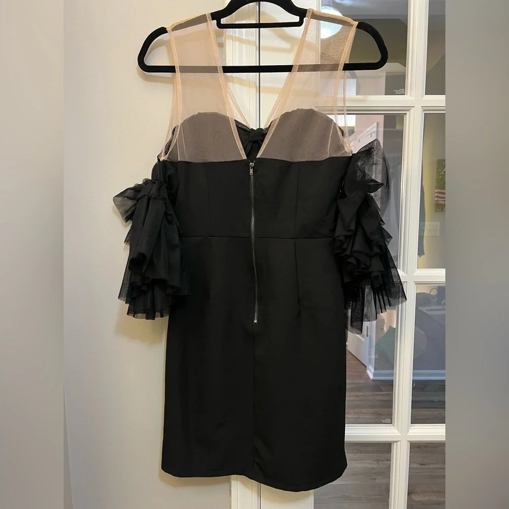 Gracia Black mini Dress with corset style top and Tulle Sleeves size S - Picture 4 of 7
